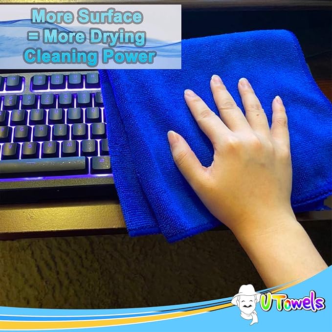 Cleaning Wash-Cloth Towels - Large 27" x 16" Microfiber Rags - Highly Absorbent, Lint Free Streak Free for House, Kitchen, Car, Window Detailing Reusable Shop Towels (6-Pack, Royal Blue)