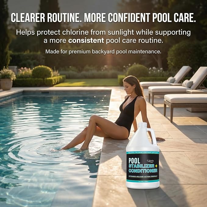 Pool Stabilizer - Cyanuric Acid Pool Stabilizer, Liquid Chlorine Stabilizer for Pool Chemicals, Swimming Pool Conditioner Stabilizer, for Salt Pool & Chlorine, 1 Gallon, Calenia