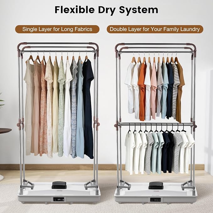 Portable Clothes Dryer Tent, Easy Installation Foldable Compact Electric Dryer Machine, 1200W Quiet Fast Drying with Adjustable Timer, Large Capacity for Apartment, RV, Travel (Gray)