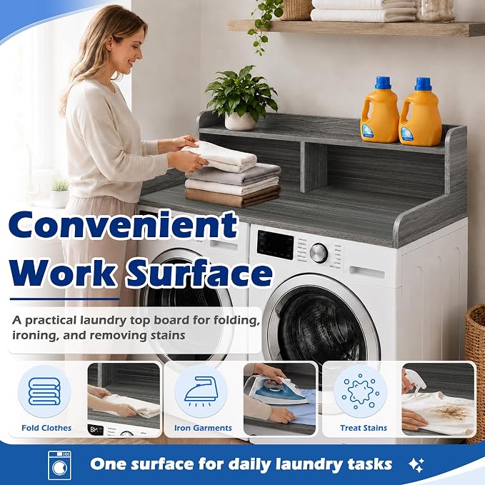 Royxen Laundry Countertop with Storage Universal Fit, Washer and Dryer Countertop with Shelf, Laundry Room Storage, 2-Tier Shelf (Eucalyptus)
