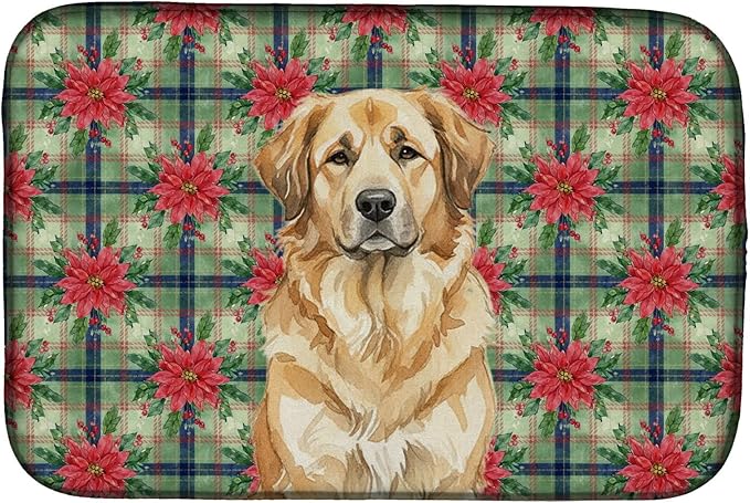 Caroline's Treasures Sandy Leonberger Christmas PoinsettIas Dish Drying Mat Absorbent Dish Drying Mat Pad for Kitchen Counter Dish Drainer Mat for Countertop, 14 x 21", Multicolor