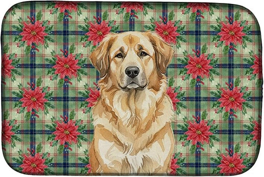Caroline's Treasures Sandy Leonberger Christmas PoinsettIas Dish Drying Mat Absorbent Dish Drying Mat Pad for Kitchen Counter Dish Drainer Mat for Countertop, 14 x 21", Multicolor