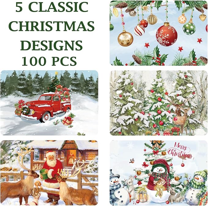 Gerrii 100 Set Christmas Paper Cups Disposable 12 oz with Lids Hot Chocolate Cups Coffee Cups Holiday Hot Cups for Hot and Cold Drinks Tea Water Bar Supplies Winter Season (Vintage Rural Style)