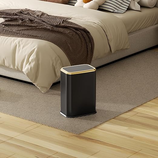 Bathroom Trash Can with Lid 8L/2.1 Gallon Black Trash Can Small Garbage Can with Swing Top Lid Slim Stainless Steel Garbage Can with 100 Counts Trash Bags for Bathroom Bedroom Kitchen Office Toilet