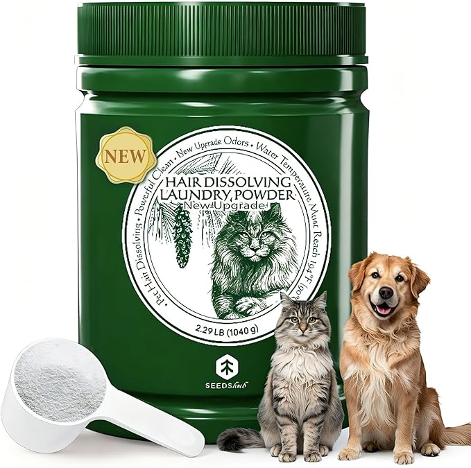 Seedshub Pet Hair Remover for Laundry, Upgraded Higher Hair Dissolution, Detergent + Stain Remover, Removes Dog & Cat Hair, Odor & Residue, 6-Month Supply, HE/Top/Front-Load Compatible, Septic Safe