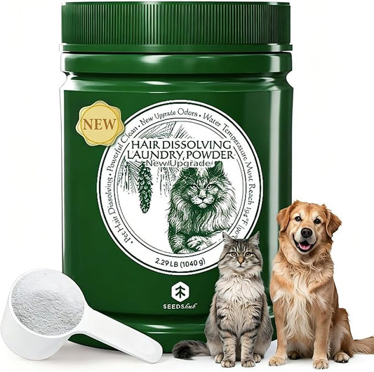 Seedshub Pet Hair Remover for Laundry, Upgraded Higher Hair Dissolution, Detergent + Stain Remover, Removes Dog & Cat Hair, Odor & Residue, 6-Month Supply, HE/Top/Front-Load Compatible, Septic Safe