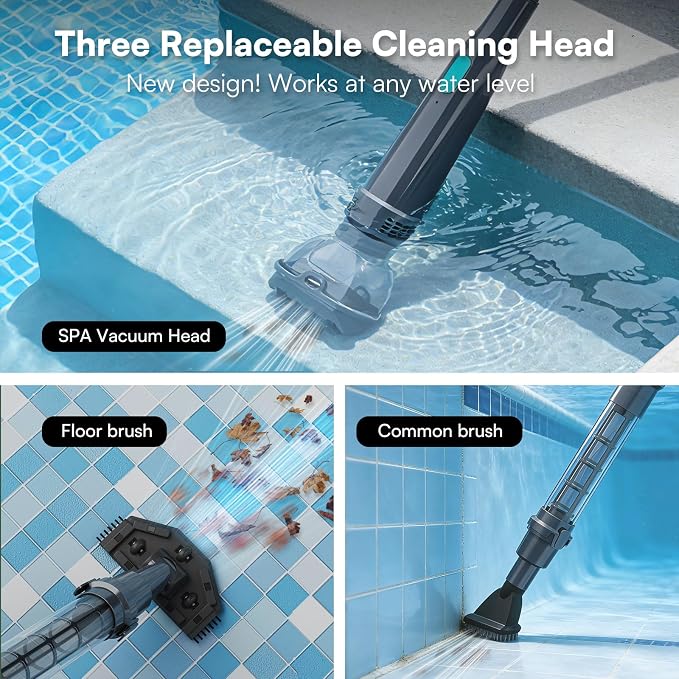 Handheld Pool Vacuum for Above Ground Pool, Cleans Hot Tubs,20 Gallons/Min Powerful Suction & Lightweight,90 Mins Running Time, Comes with Storage Bag, Ideal for Cleaning Debris and Sand,Black