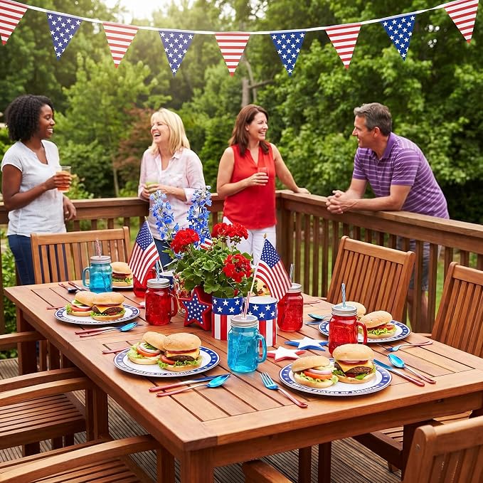 BESTVIP 50Pcs 4th of July Plastic Plates 10 Inch - Heavy Duty American Flag Patriotic Disposable Plates, Red White Blue Dinnerware for Independence Day Veterans Day BBQ party supplies