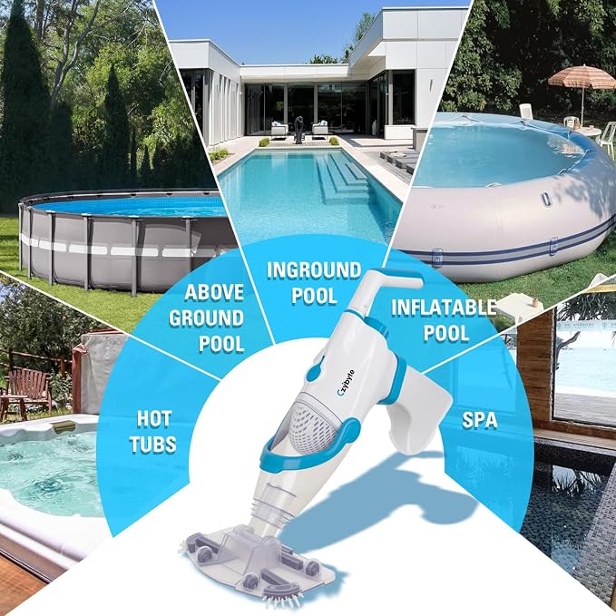 Handheld Pool Vacuum Cleaner, Rechargeable Pool Bottom Cleaner with Strong Suction, 1 H Runtime,for Above Ground/Inground Pools, Spas and Hot Tubs, White and Blue