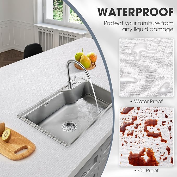 Drawer and Shelf Liner, Non-Slip Kitchen Cabinet Liners Non-Adhesive Thick Strong Grip Waterproof Washable Mats Protect Dresser Shelves Cupboard Bathroom Cabinets, White, 18 in X 20 FT