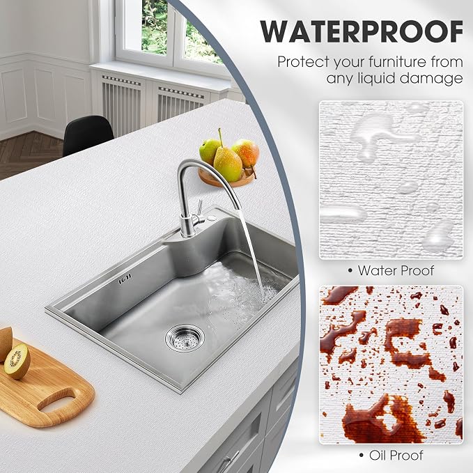 Drawer and Shelf Liner, Non-Slip Kitchen Cabinet Liners Non-Adhesive Thick Strong Grip Waterproof Washable Mats Protect Dresser Shelves Cupboard Bathroom Cabinets, White, 24 in X 20 FT