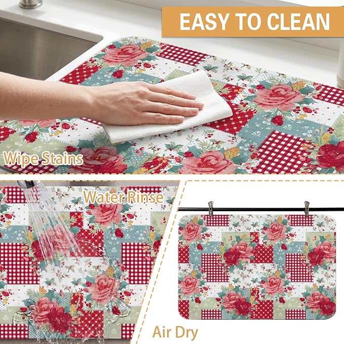 Kitchen Countertop Dish Drying Mat,Super Absorbent Coffee Bar Mat for Maker Espresso Machine, Anti-Slip Accessories for Kitchen Countertops 19x12 Inch