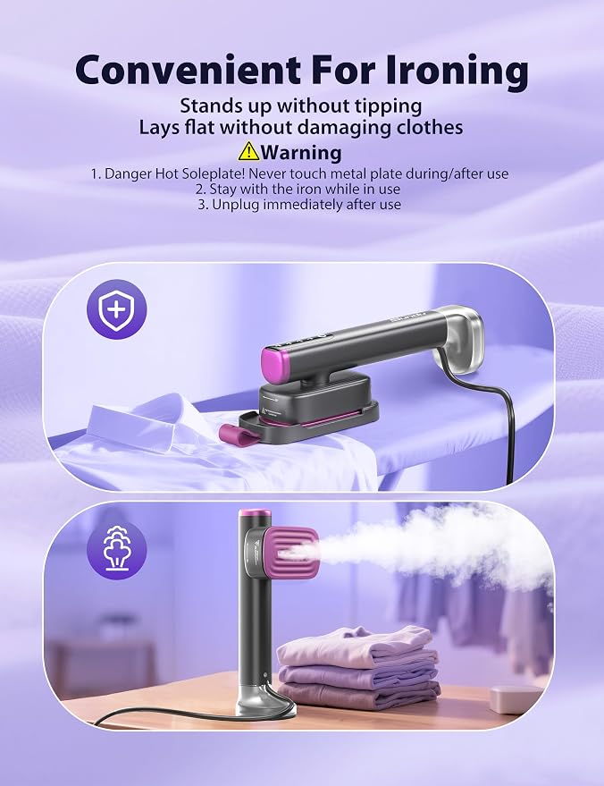 Steamer for Clothes Portable Handheld Garment Steamer,15s Fast Heat-up,Steamer Ironing Gloves,35 Minutes of Continuous Ironing for Travel and Home(Gray + Purple) | Compact 15s heat-up, 180ml tank, 35min powerful steam, 4 Modes , includes gloves,Quick w...