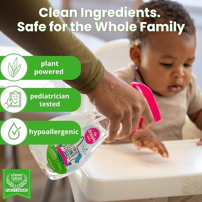 Dapple Baby All Purpose Cleaning Spray and All Purpose Wipes - (2 Pack) 16.9 fl oz Bottle - 30 Cleaning Wipes Total - Fragrance-Free, Hypoallergenic & Plant-Powered - Baby Essentials