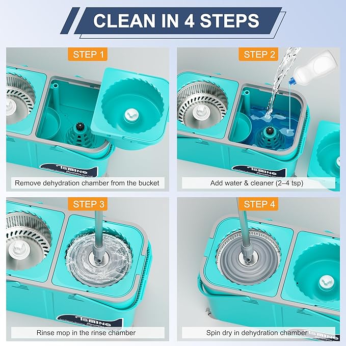 2026 Upgraded Easy-Use Spin Mop for Cleaner, Clean & Dirty Water Separation Mop Bucket for Pet & Family Homes,360° Swivel Wheels, Safe for Hardwood & Tile, Adjustable Handle,1 Reusable Mop Heads