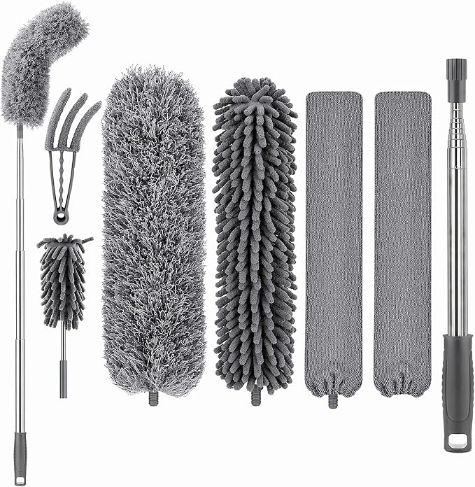 Microfiber Feather Duster, Duster with Extension Pole 30-100 Inches,Ceiling Fan Cleaner Duster Retractable Gap Dust Brush Cleaner for Cleaning Cobweb,High Ceiling,Blinds, (Dark Gray)