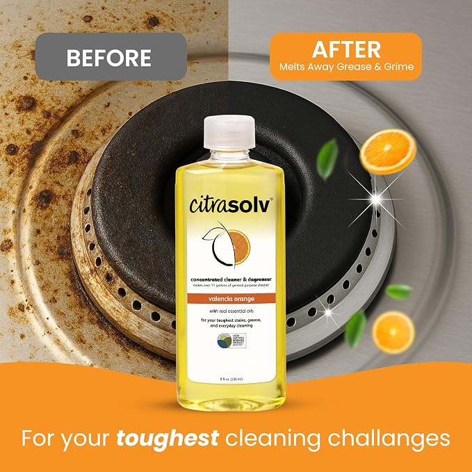 Citra Solv Concentrated Household Cleaner & Degreaser - Valencia Orange Scent - 16 Fl Oz, Safe, Effective, and Versatile Cleaning Solution, Natural Ingredients, Biodegradable, Made in USA