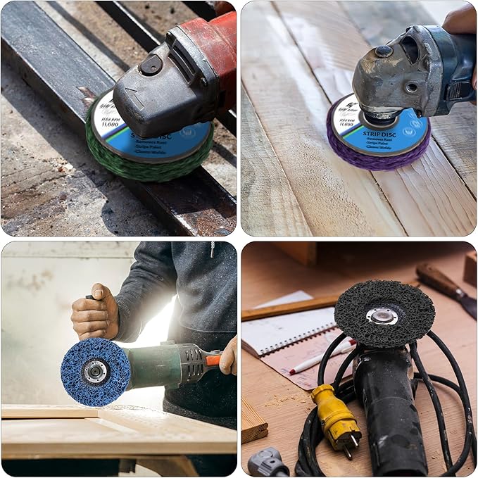 20 Pcs 4" x 5/8" Strip Discs Bulk, Paint Stripping and Rust Removal Wheels for Angle Grinders, Abrasive Grinding Discs for Metal, Wood, and Fiberglass, Blue+ Purple+ Green+ Black