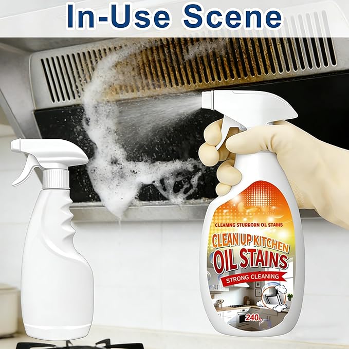 Heavy-Duty Kitchen Degreaser Spray, Multi-Purpose Foam Cleaner for Stovetops, Pans, Countertops & Appliances, Powerful on Grease and Oil Stains, No-Rinse Formula, 350ml/12oz, Lemon Scent（2 Pack）