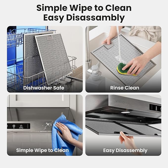 VIKIO HOME 30 Inch Under Cabinet Range Hood 900 CFM, Dual Motor Powerful Kitchen Vent Hood, Gesture & Touch Control, Ultra Quiet DC Motor, Dishwasher-Safe Filters, LED Lights, Stainless Steel