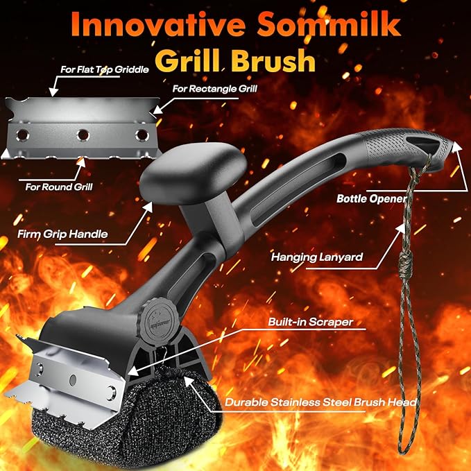 BBQ Grill Brush Bristle Free - Grill Cleaner Brush with Replaceable Heads for Cast Iron/Stainless Steel Porcelain/Gas/Charcoal Grates, Safe Grill Brush for Outdoor Grill, Grill Scraper Cleaning Brush