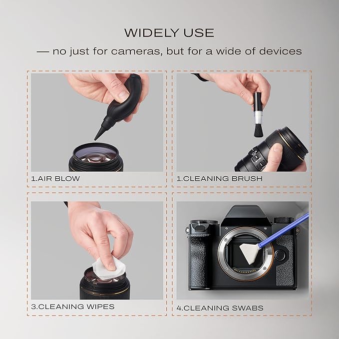 C Coiro Camera Lens Cleaning Kit 7 in 1 – Lens Pen, Air Blower, Sensor Cleaning Swabs, Lens Cleaner Spray, Wet Wipes 5 Pac, Microfiber Wipe – DSLR Mirrorless Full Frame