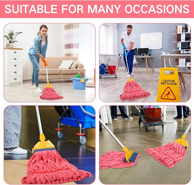 Lallisa 4 Pcs Commercial Mop Head Replacement Tube Microfiber Industrial Looped End Mop Heads Refill for Floor Cleaning for Home Commercial Industrial Use(Large,Red)