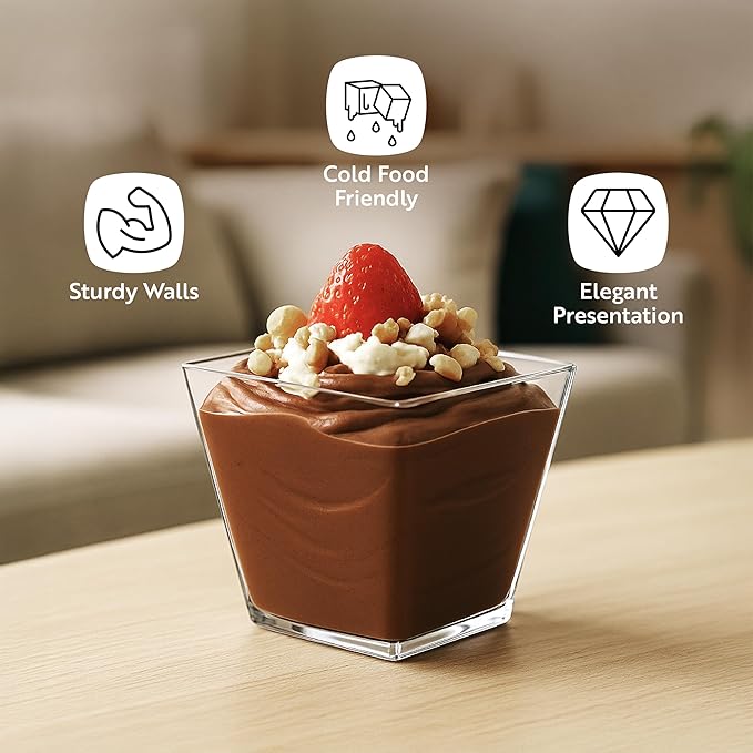 Restaurantware 8 Ounce Large Kova Cups 20 Disposable Dessert Tumbler - Lids Sold Separately Sturdy Clear Plastic Appetizer Cups For Mousse Layered Cakes At Catered Events