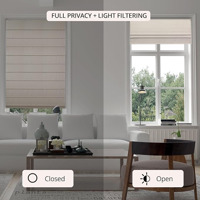 Chicology Cordless Roman Window Shade, Ridgewood Cream, 23" W x 72" H | Cordless Child-Safe, Room Darkening UV, Inside/Outside Mount, True-to-Size No Cut, Rich Textured Fabric, Spot-Clean Care Only