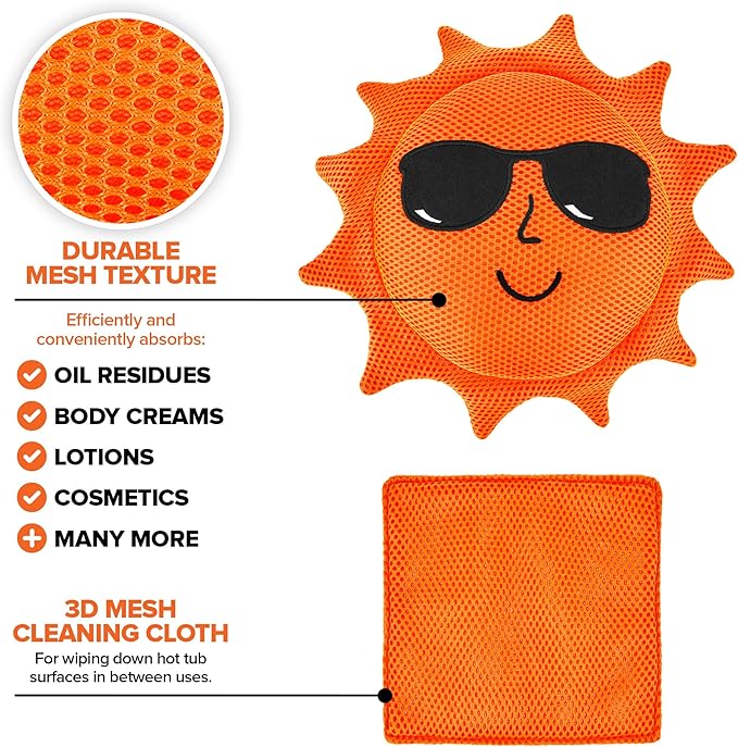 Stock Your Home 2 Pack Scum Absorber for Spa Hot Tubs, Reusable Spa Tub Cleaner, Oil Absorbing and Filtering Scum Sponges + Cloth, Must-Have Hot Tub Accessories Outdoor & Indoor Use for Clear Water