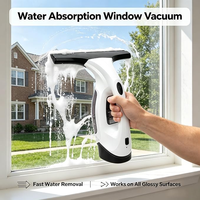 2200mAh Electric Window Cleaner Tool, Window Vacuum Squeegee Cordless, for Efficiently Spraying, Wiping and Vacuuming Windows, Mirrors, Shower Glass, Tiles (US Plug