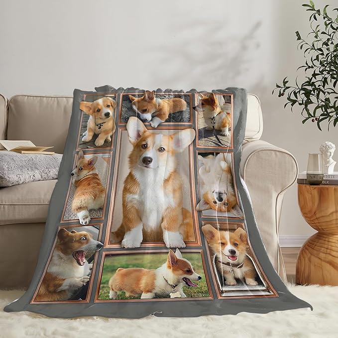 Tijuboni Corgi Throw Blanket Dog Gifts for Girls Boys Women Men Kids Adults Soft Flannel Fleece Blanket for Couch Sofa Bed Home Decor 60"x80"