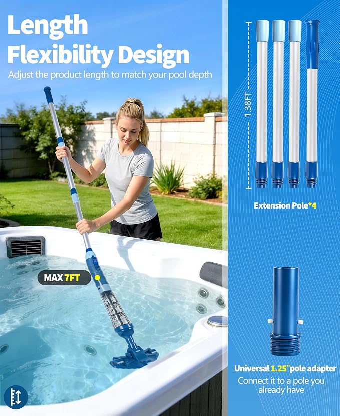 LanOcean 2026 Upgraded Powerful Hot Tub Vacuum Cordless, 15.8 Gals/Min Spa Vacuum for Hot Tub, Handheld Pool Vacuum Cleaner with Water Sensor, Small Pool Vacuum Rechargeable -90 Mins Running Time-Blue