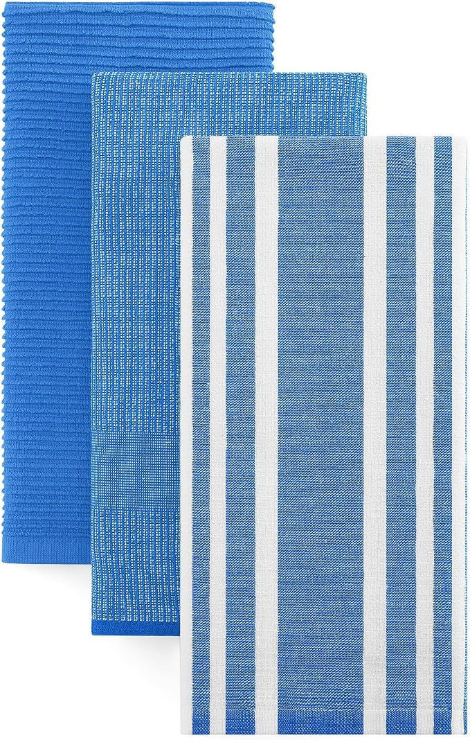 Homaxy Premium Kitchen Towels(18”x 28”, 3 Pack), Large Cotton 380 GSM Kitchen Hand Towels, Soft and Absorbent Terry Dish Towels, Multipurpose Tea Towel Set with Hanging Loop, Blueberry