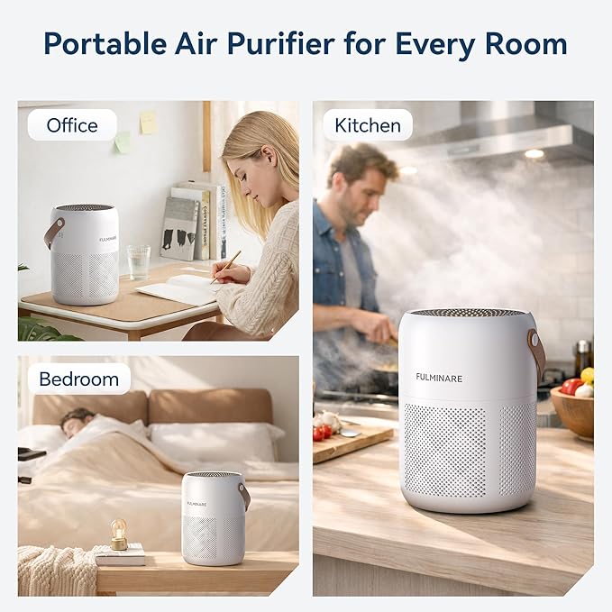 FULMINARE Air Purifiers for Home Bedroom Up to 680 Ft², with H13 HEPA Air Purifier, 360° Intake for Pet Hair, Smoke, Odors. Features 3 Speeds, Timer, 24dB Quiet & Night Light, (White)