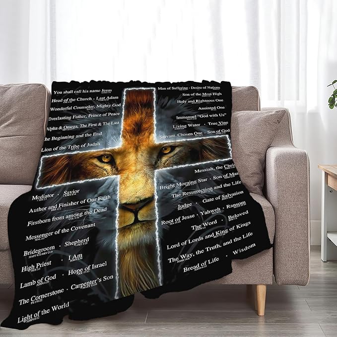 Tijuboni Christian Lion Throw Blanket Religious Gifts for Women Men Girls Boys Kids Adults Soft Flannel Fleece Blanket for Couch Sofa Bed Home Decor 40"x50"