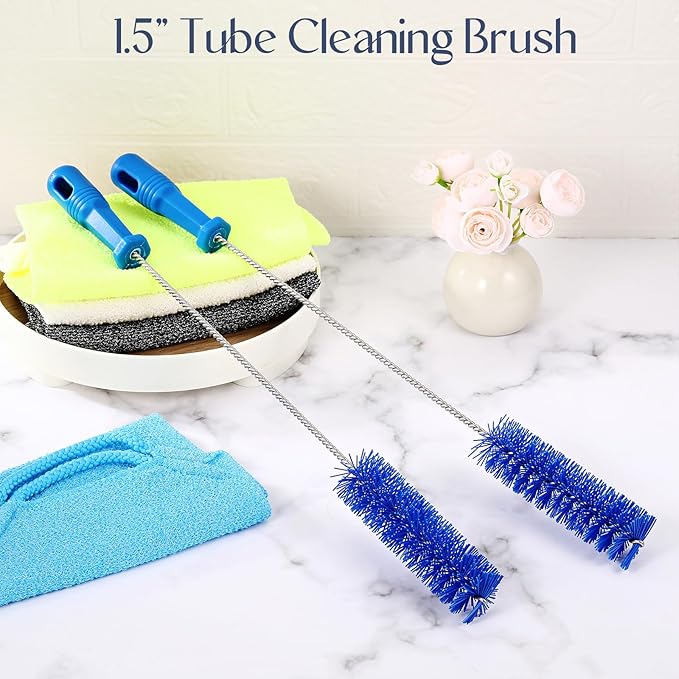 Baderke 2 Pieces Drain Brush Pipe Cleaning Tube Brushes 19.7 Inch Plastic Shower Pipe Flexible Cleaning Tool(Blue,19.7 x 1.5 Inch)