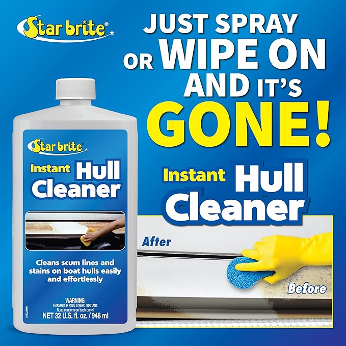 STAR BRITE Instant Hull Cleaner - Easily Remove Stains, Scum Lines & Grime for Boat Hulls, Fiberglass, Plastic & Painted Surfaces - Wipe On, Rinse Off Formula 32 Ounces (081732)