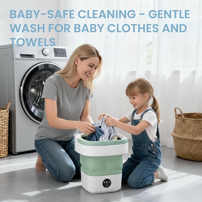 Portable Washing Machine 20L Mini Foldable Washer with Spin Basket, 3 Modes for Travel & Small Spaces,Green