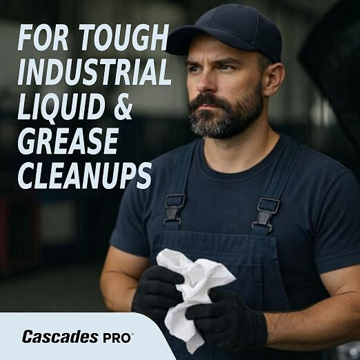Cascades PRO Tuff-Job Wipers – 800 Sheets Airlaid 1-Ply Disposable Wipes – Highly Absorbent for Industrial, Automotive, and Janitorial Cleaning – 50 Sheets/Pack, 16 Packs/Box – W300 – White