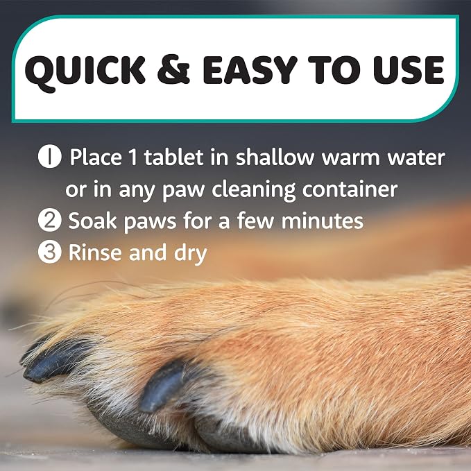 Evergreen Pet Supplies Dog Paw Soak Tablets - Itchy Paws Relief Soak - Tea Tree Oil Anti-Itch Skin Treatment - Convenient Dog Bath Tablets - 100 Count, 4 g Each