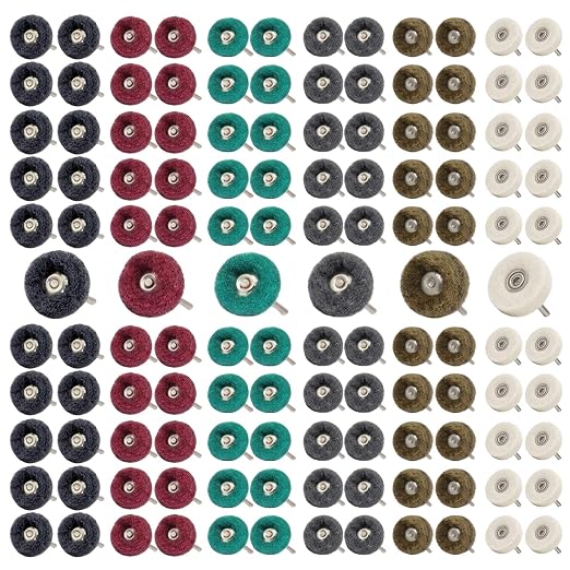 BURMONG 120 Pcs Polishing Kit for Dremel, Abrasive Buffing Wheels 1/8 Inch Shank for Rotary Tool, Polishing Wheels for Metal Wood Jewelry DIY Sanding