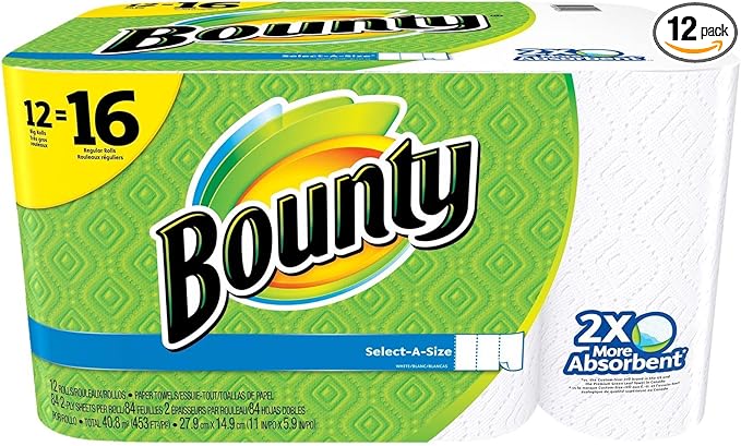 Bounty Select-a-Size Paper Towels, White, 12 Rolls (Pack of 1)