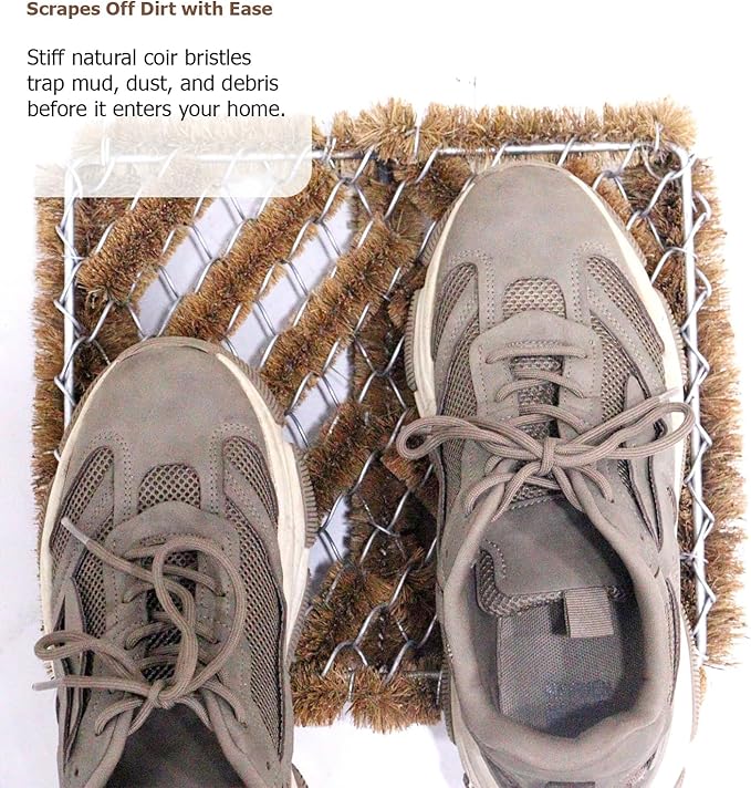 Gardenised Heavy-Duty Boot Scraper Brush Natural Coir Bristles on Durable Wire Frame for Outdoor Mud and Dirt Removal, Ideal for Cleaning Work Boots Hiking Shoes and Garden Footwear, 12x14 Inches