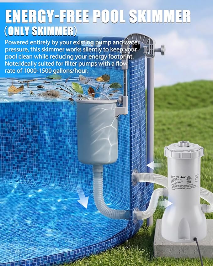 Pool Skimmer, Above Ground Pool Skimmer with 10 Pcs Skimmers Socks, Floating Pools Surface Skimmers Basket, Wall Mount Pools Maintenance Accessories for Inflatable and Metal Frames