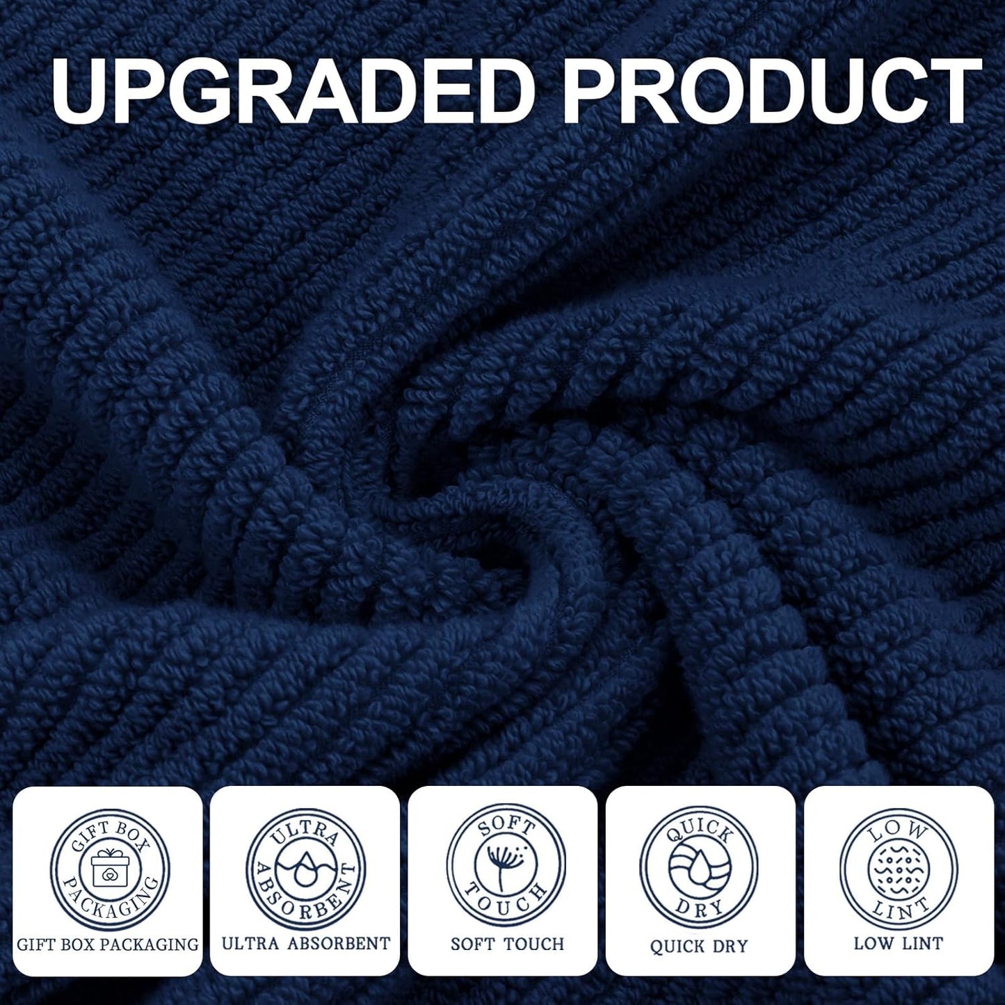 VOOVA & MOVAS Bath Towels, Large 30" x 56" - 100% Cotton | Quick Dry | Light Weight | Thick | Soft | Absorbent, 4PC Luxury Shower Towel Set for Bathroom, Towel Gift Set, Navy Blue