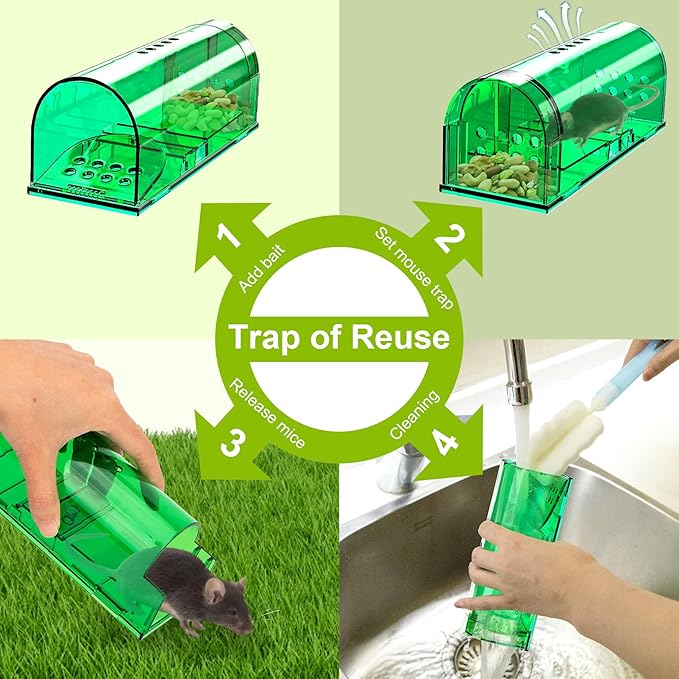 Product Image 2 Pack Humane Mouse Traps, Reusable Mice Trap, Live Rat Cage Chipmunk Trap Indoor Outdoor for Home(Green)