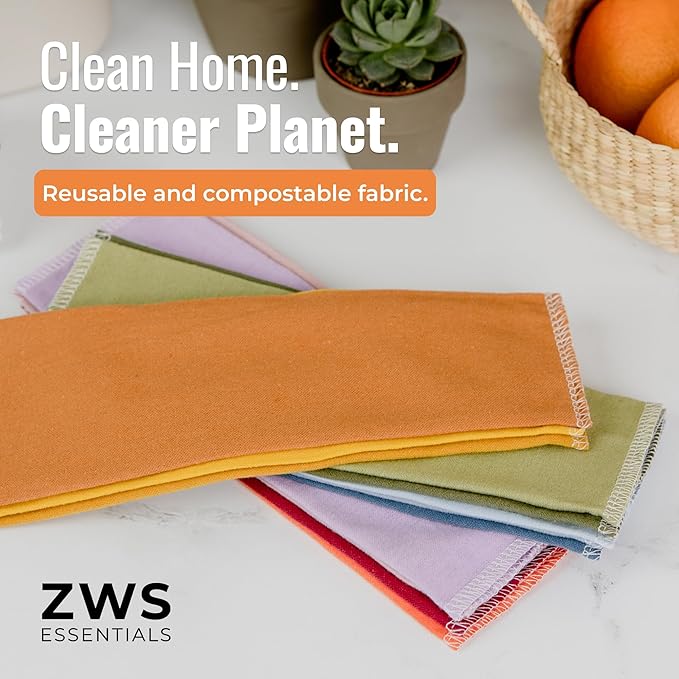 Zero Waste Reusable Paper Towels, Organic Cotton Flannel Wipes for Kitchen, Bathroom, Hand Drying, Pet Messes, and Counter Cleaning, Earth Tones, 24-Pack Gift Set