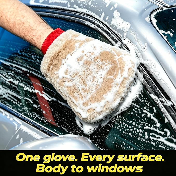 Ultra-Soft Lambswool Car Wash Mitt, Extra Large Scratch-Free Cleaning Glove | Paint-Safe, Lift Dirt, Prevent Swirl Marks, Perfect for Washing and Detailing Cars, Trucks, SUVs & Motorcycles