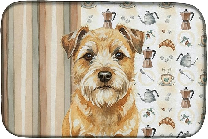 Caroline's Treasures Wheaten Border Terrier Coffee Bar Dish Drying Mat Absorbent Dish Drying Mat Pad for Kitchen Counter Dish Drainer Mat for Countertop, 14 x 21", Multicolor